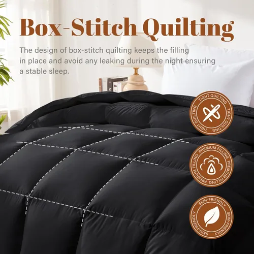Miniatura 4 de Relleno de edredón de fibra de plumas y plumón tamaño Queen, funda 100% algodón, relleno de edredón negro para todas las estaciones, ropa de cama