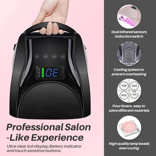 Miniatura 2 de Lámpara de uñas UV inalámbrica de 52 LED, alta potencia de 96 W, base de espejo magnético, luz de pulgar, 4 temporizadores, sensor automático