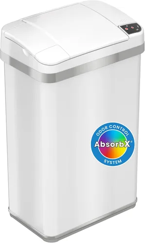 Miniatura 8 de iTouchless Cubo de basura con sensor de 2.5 galones con filtro de olor AbsorbX y ambientador, cubo de basura blanco perla para baño, dormitorio
