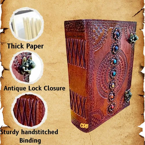 Miniatura 2 de Diario de cuero de 560 páginas, diario de cuero de siete chakras, cuaderno de cuero con piedras, diario de escritura hecho a mano, libro de sombras