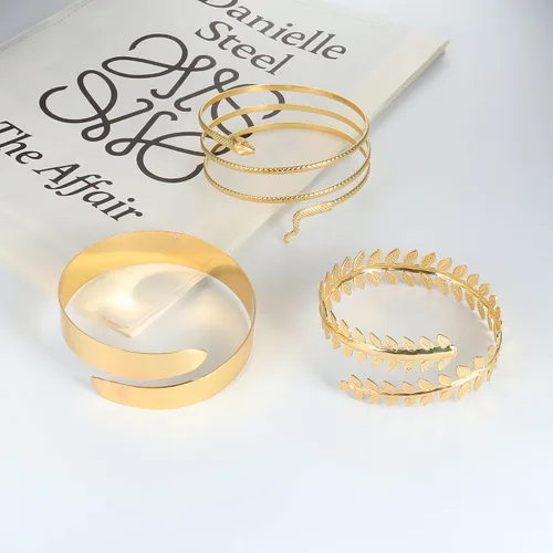 Miniatura 6 de Jstyle 6 piezas de brazalete de brazo dorado para mujer, minimalista, simple serpiente, brazalete ajustable, disfraz griego, accesorios de boda