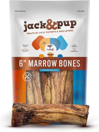 Miniatura 10 de Jack&Pup Huesos de médula para perros (paquete de 6), huesos de perro de larga duración para perros grandes, hueso de médula de 6 pulgadas, hueso