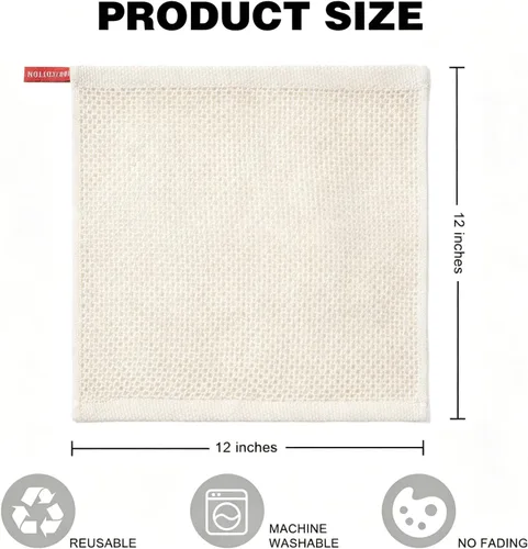 Miniatura 3 de QUILTINA Kitchen Dish Cloths 6 Pack, 12 x 12 Inches, 103% Cotton Waffle Weave Dish Towels, Super Absorbent Quick Drying, Beige
