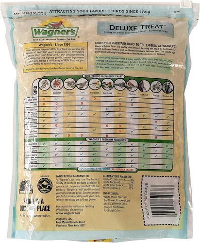 Miniatura 6 de Wagner's 18542 Alimento para pájaros silvestres de maíz agrietado, bolsa de 10 libras y 62067 Deluxe Treat Blend Alimento para aves silvestres, 4