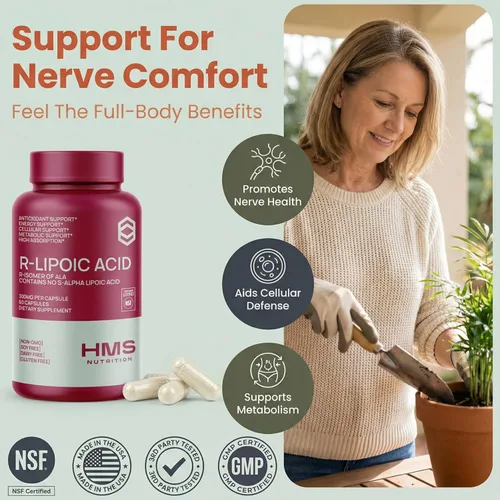 Miniatura 5 de HMS Nutrition Ácido R-lipoico estabilizado de 300 mg por porción, ácido R alfa lipoico puro (R-ALA) de alta potencia activo R isómero, antioxidante