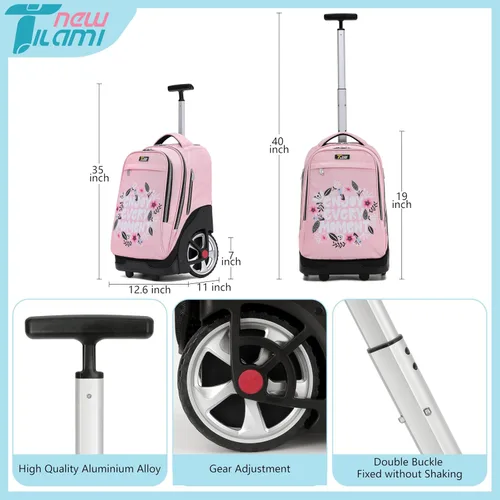 Miniatura 2 de NEW TILAMI Mochila con ruedas de 19 pulgadas con bolsa de almuerzo para niñas y niños, mochila para laptop con ruedas, bolsa de mano duradera
