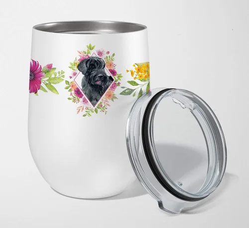 Miniatura 28 de Caroline's Treasures CK4110TBL12 Afghan Hound Pink Flowers - Vaso de vino aislado de acero inoxidable de 12 onzas con tapa, bonita taza de viaje