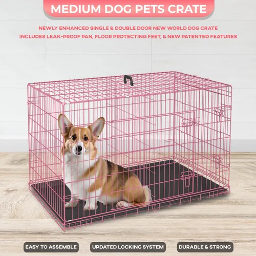 Miniatura 4 de FDW Jaula para perros con doble puerta, jaula plegable de alambre de metal de 36 pulgadas con bandeja extraíble y panel divisor, jaula para mascotas