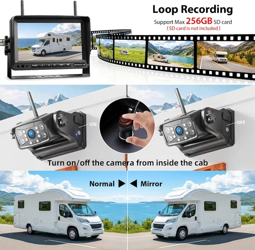 Miniatura 3 de ZEROXCLUB Sistema de cámara de respaldo inalámbrico magnético para caravana: 7 "HD 1080P DVR Monitor con 2 cámaras traseras, monitor DVR y visión