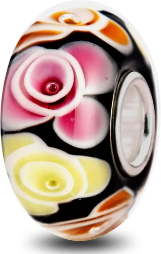 Abalorios de cristal de Murano auténticos de plata 925, abalorios de corazón de amor rosa en flor roja central, cuentas de cristal en color blanco,