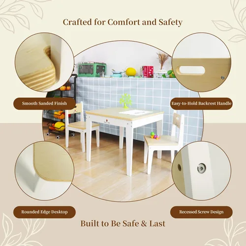 Miniatura 4 de Damoch Family® Juego de mesa y sillas de madera para niños Mesa Montessori de arte y manualidades con 2 sillas Mesa de juego de actividades