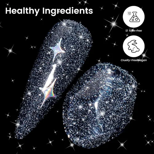 Miniatura 6 de YTD Likomey - Esmalte de uñas de gel con purpurina reflectante, 0.5 fl oz (15 ml), color negro con destellos de diamante, tono azul oscuro