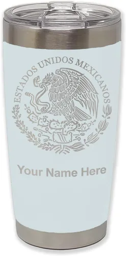 Miniatura 9 de LaserGram Vaso aislado al vacío de 20 onzas, bandera de México, grabado personalizado incluido (gris)