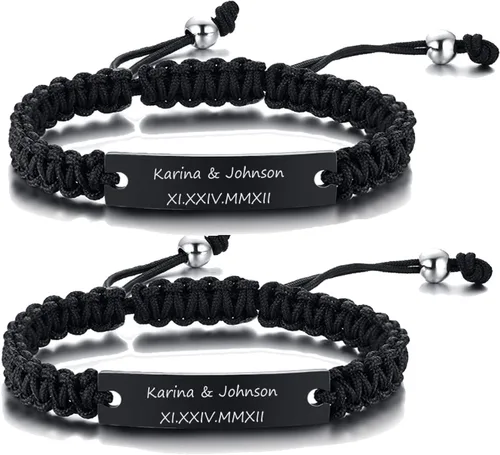 Miniatura 16 de MEALGUET Pulseras de ID Personalizadas para Parejas Grabado Personalizado Hecho a Mano Cuerda Trenzada Pulsera de Muñeca para Hombres Mujeres