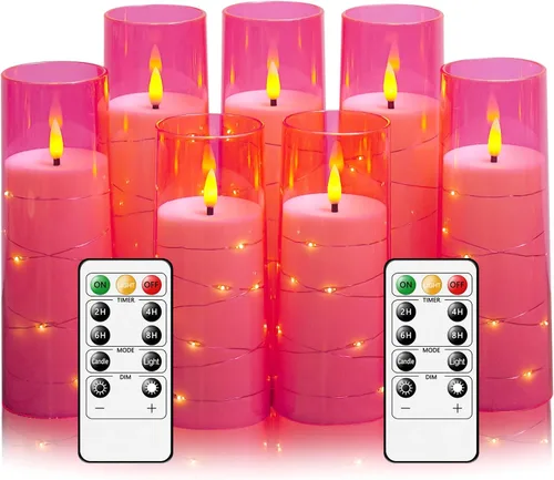 Miniatura 20 de Eebuss Velas sin llama con cuerda de estrella incrustada, velas LED de pilar a pilas con temporizador y control remoto, decoración del hogar