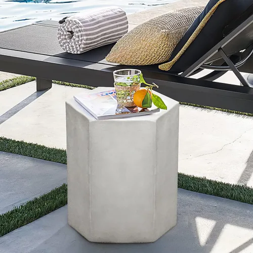 Miniatura 8 de COSIEST Mesa de Acento de Concreto, Mesa Lateral Hexagonal para Patio 14.5''Ancho x 12''Alto, Diseño Modular Mesa Terminal Interior Exterior, Gris