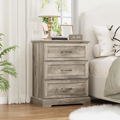 Miniatura 13 de Thacuok Cómoda de 3 cajones para dormitorio, cómoda de madera de 24 pulgadas de ancho, cómoda rústica de granja con cajones grandes y asas de metal