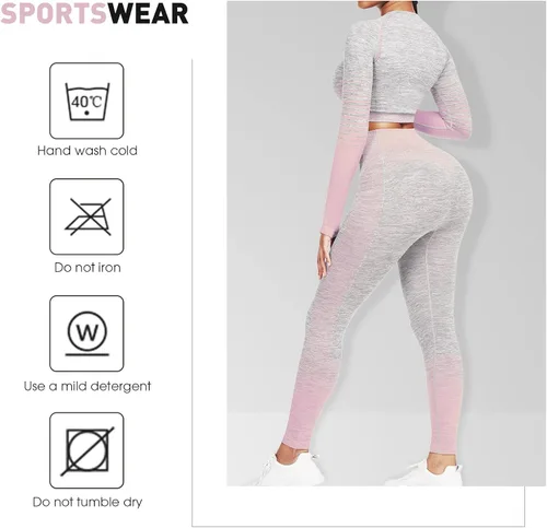 Miniatura 5 de JOYMODE - Conjunto de entrenamiento para mujer, diseño de 2 piezas con leggings de tiro alto sin costuras y camiseta corta , para yoga