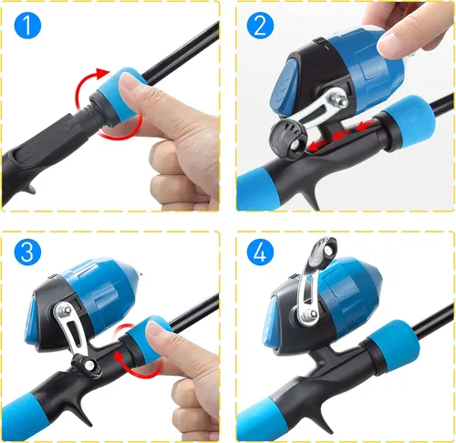 Miniatura 7 de Kit de caña de pescar para niños, caña telescópica de 59 pulgadas y carrete para principiantes con carrete Spincast, caja de aparejos, bolsa