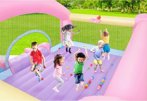 Miniatura 5 de Gran Casa de Rebote para Niños Grandes, Saltador Inflable con Tobogán de 14.8 x 14.5 Pies con Soplador de 650W, Aro de Baloncesto, Juego de Lanzar