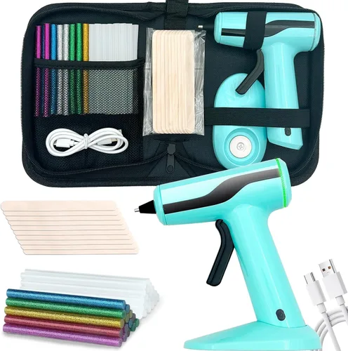 Pistola de pegamento caliente inalámbrica, pistola de pegamento termofusible recargable de 2 Ah, batería incorporada, apagado inteligente, kit de