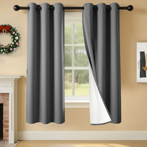 Miniatura 67 de 2 paneles de cortinas 100% opacas, cortinas ligeras con aislamiento térmico con ojales para dormitorio, sala de estar, tratamiento de ventana