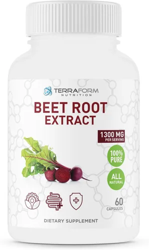 Extracto de remolacha roja, 1300 mg por porción, suplemento de remolacha en polvo, 60 cápsulas, 1 mes, apto para veganos, fabricado en Estados Unidos