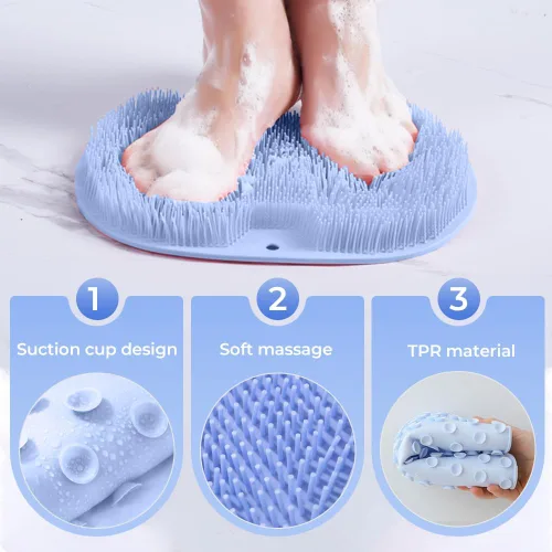 Miniatura 5 de Alfombrilla Exfoliante para Pies de Ducha con Ventosas Antideslizantes, Almohadilla de Limpieza para Pies y Espalda, Almohadilla de Baño Exfoliante