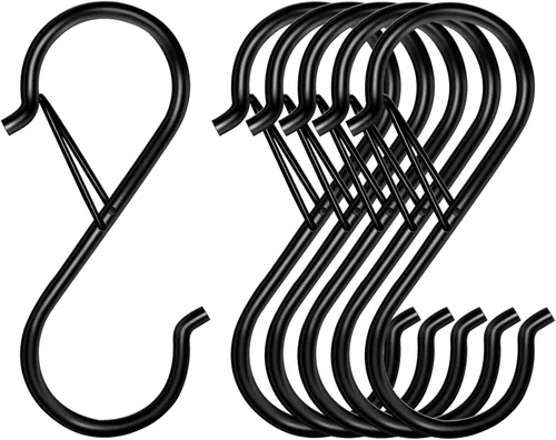 Paquete de 6 ganchos en S para colgar, diseño de hebilla de seguridad de 3.5 pulgadas, ganchos en S negros de metal resistente para colgar plantas,