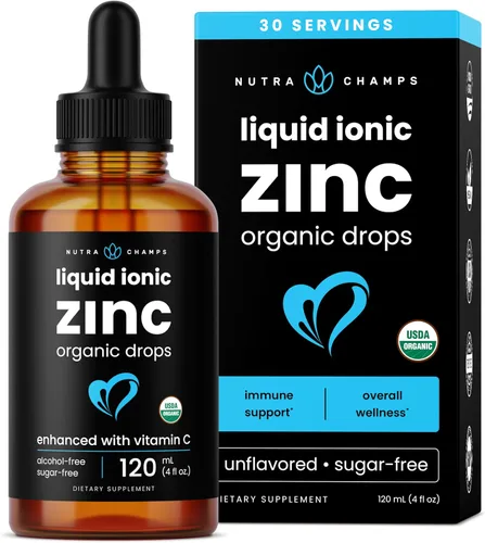 NutraChamps Zinc líquido para niños y adultos, vegano, gotas de zinc iónico puro mejorado con vitamina C, suplementos para apoyo inmunológico,