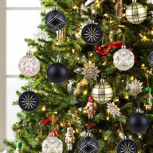 Miniatura 4 de 16 piezas de esferas decorativas de Navidad - Decoraciones para árbol de Navidad de 2.36 pulgadas en negro y dorado, bolas colgantes inastillables