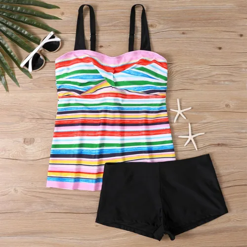 Miniatura 3 de Traje de baño tankini de corte ajustado con estampado hawaiano para mujer, traje de baño de talla grande