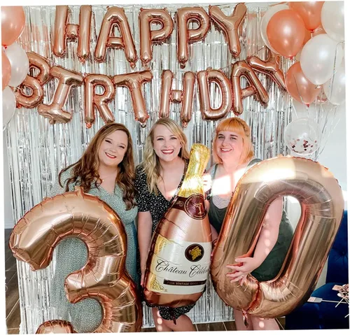 Miniatura 8 de PartyHooman Decoraciones de cumpleaños número 30 para mujer con banda de cumpleaños número 30 y tiara de diamantes de imitación Globos