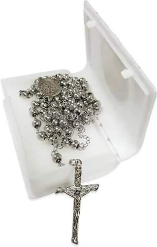 Miniatura 5 de Rosario católico cuentas collar de oración acero inoxidable San Benito medalla de 28 pulgy 6 mm 24 pulg y 6 mm o 18 pulg y 4 mm