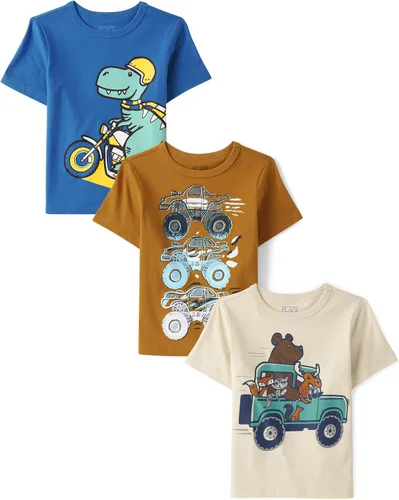 The Children's Place Baby-Boys and Toddler Dino,Animals,Sharks Short Sleeve Graphic T-Shirts,3 Pack