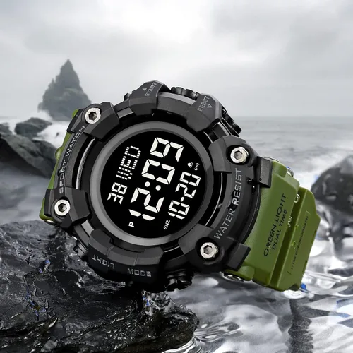 Miniatura 3 de Fanmis Reloj digital digital multifunción para hombre, electrónico, impermeable, con alarma, reloj deportivo de cuarzo, Azul Patchwork