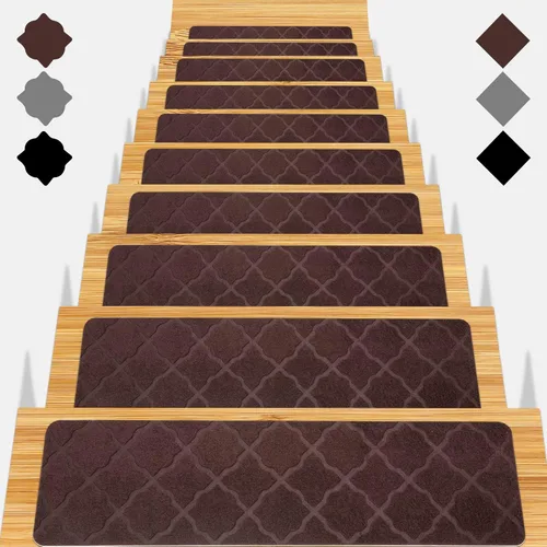 Miniatura 9 de Peldaños de escalera para escalones de madera 15 piezas - 8x30 pulgadas Alfombra corredor para escaleras interior Alfombrillas antideslizantes