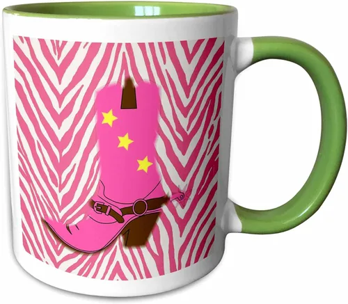 Miniatura 12 de 3dRose Taza de café, tamaño - 15oz - Imagen de la bota de vaquero rosa femenina en la vida campestre Chevron rosa - divertido regalo de taza de café