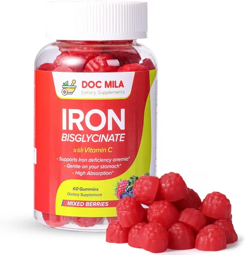 Suplemento de hierro para niños y adultos - Gomitas de bisglicinato de hierro de 25 mg con VIT C liposomal - Suplemento de hierro quelado para