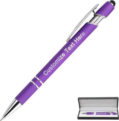 Miniatura 29 de Bolígrafos personalizados a granel con punta de lápiz capacitivo, 12 bolígrafos personalizados con logotipo de mensaje con nombre, bolígrafos
