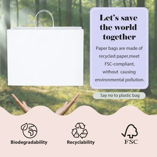 Miniatura 3 de GSSUSA Bolsas de regalo de papel grandes de 16 x 6 x 12 pulgadas, 25 bolsas de papel blanco con asas, bolsa de compras para pequeñas empresas, papel