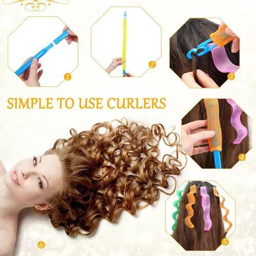 Miniatura 4 de 60 rulos ondulados sin calor, sin calor, kit de 2 estilos, 22 pulgadas, 18 pulgadas, 12 pulgadas, rodillos ondulados para mujer, cabello corto