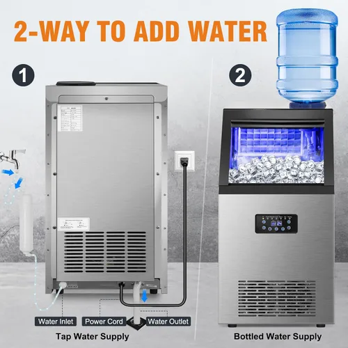 Miniatura 3 de Máquina de hielo comercial 120LBS/24H, máquina de hielo independiente de acero inoxidable, contenedor de almacenamiento de 30 libras, limpieza