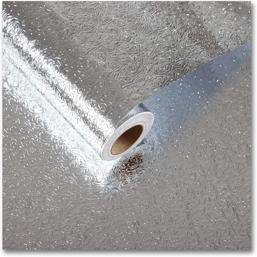 Cre8tive Papel de contacto de acero inoxidable plateado de gran tamaño de 24 x 118 pulgadas, papel de aluminio para despegar y pegar, impermeable,