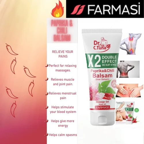 Miniatura 4 de FARMASi Dr. C. Tuna Paprika & Chili Balsam 2X Gel de masaje de doble efecto, gel corporal de hierbas de calentamiento intenso para después