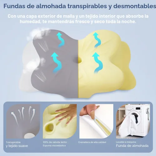 Miniatura 5 de Almohada cervical para el cuello, almohadas ergonómicas de espuma viscoelástica para aliviar el dolor de cuello con funda de almohada transpirable