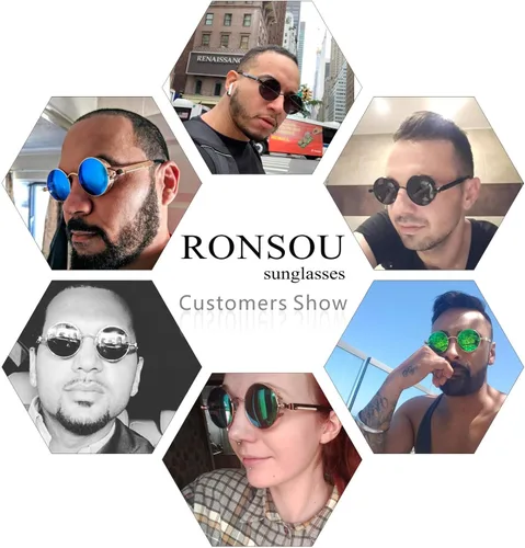 Miniatura 5 de RONSOU - Lentes de sol polarizados estilo steampunk redondas y vintage, con protección UV400, con marco