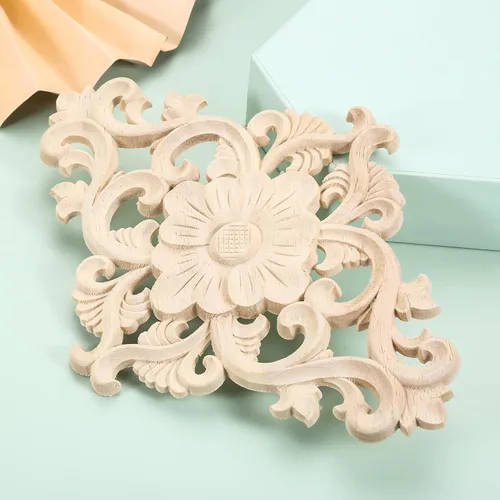 Miniatura 12 de MUXSAM - Apliques tallados en madera, 4 piezas decorativas de madera, calcomanías centrales de muebles sin pintar para gabinete, tocador, cama