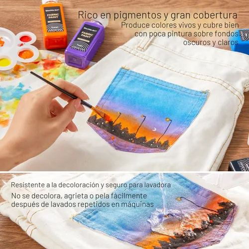 Miniatura 3 de Shuttle Art Pintura para tela, 18 colores de pintura para tela suave permanente en botellas (60ml/2oz) con pinceles, paleta, plantillas, pintura