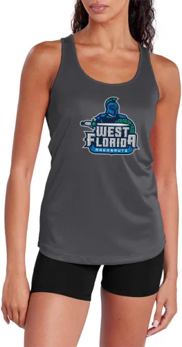 Miniatura 345 de Camiseta deportiva sin mangas oficial de la NCAA Collegiate para mujer, con espalda cruzada, logotipo primario, colección carbón